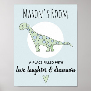 Poster Garçon Bébé Doodle Dinosaure Vert et Chambre de Nu