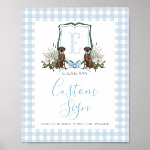 Poster Garçon Bleu Prépa Chien Fête de Naissance Panneau
