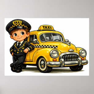Poster Garçon Conducteur de Taxi Rétro avec T-Shirt de Vo
