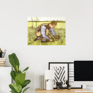 Poster Garçon coupant de l'herbe à la faucille de Vincent