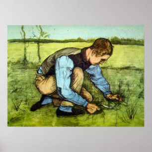 Poster Garçon coupant l'herbe avec la faucille par Vincen