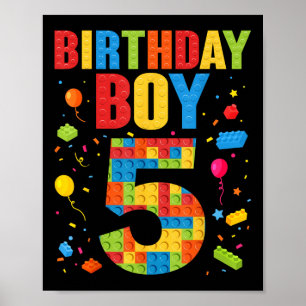 Poster Garçon d'anniversaire 5 ans Blocs de construction