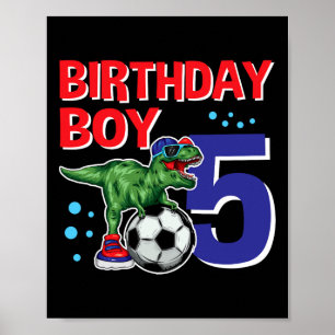 Poster Garçon d'anniversaire dinosaure 5 ans Dino Footbal