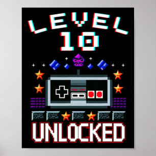 Poster Garçon d'anniversaire Niveau 10 Débloqué Drôle Jeu