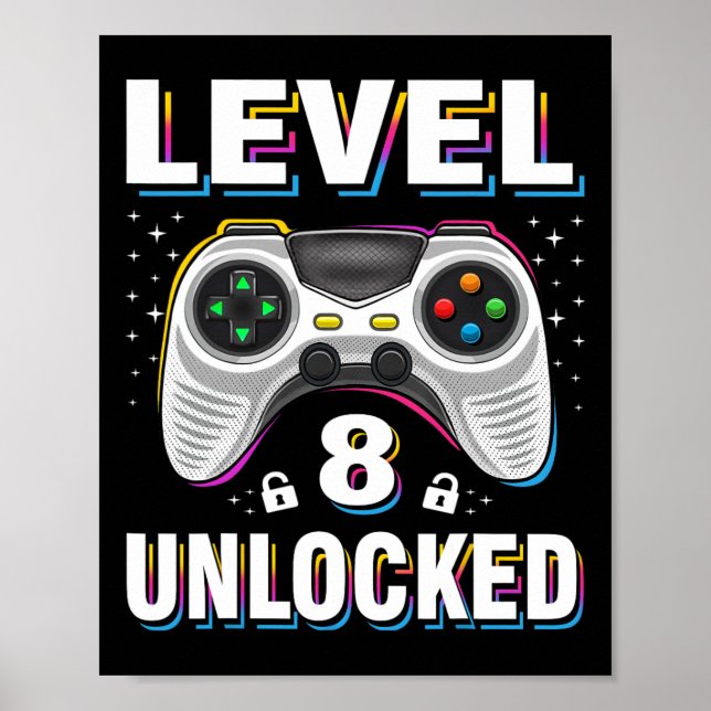 Poster Garçon d'anniversaire Niveau 8 Débloqué Joueur de  (Devant)