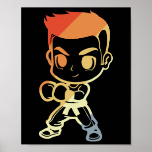 Poster Garçon de kickboxing Dessin animé Regarde Kickboxe