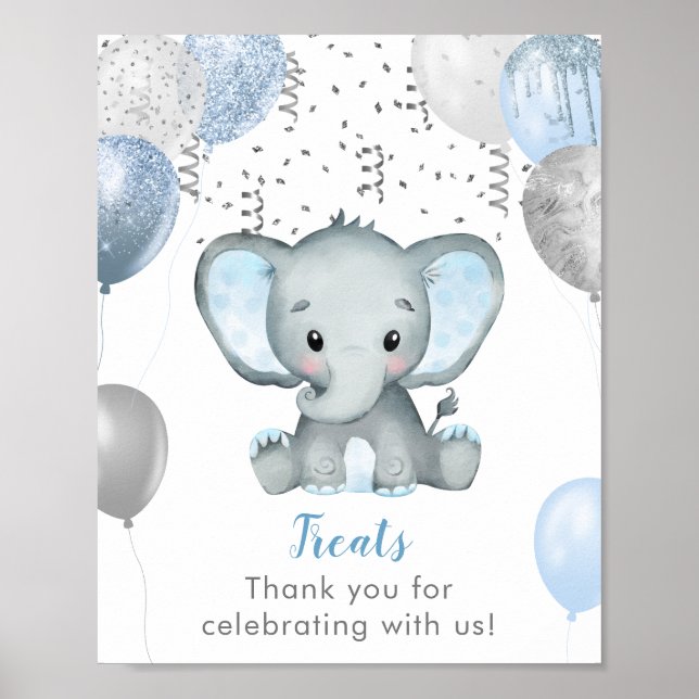 Poster Garçon Elephant Aquarelle Baby shower Traitements (Devant)