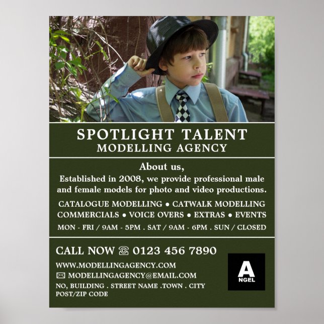 Poster Garçon en Casquette, Agence de modélisation, Agent (Devant)