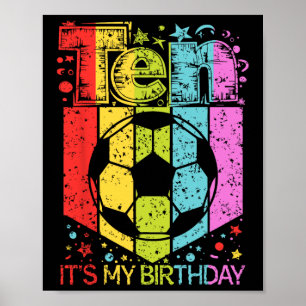 Poster Garçon Fille 10 ans Dix Ans Football Anniversaire