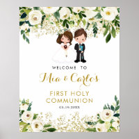 Garçon Fille Blanc Floral Première Communion Affic