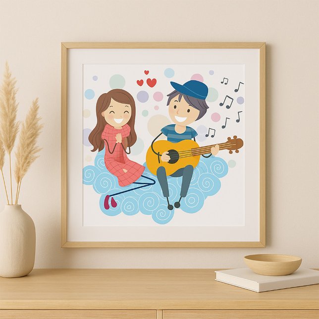 Poster Garçon jouant de la guitare pour l'amour de la fil (Créateur téléchargé)