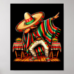 Poster Garçon mexicain sombrero dabbing poncho cinco de m