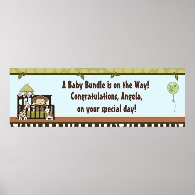 Poster Garçon MONKEY Jungle Safari Baby shower de lit Ban (Devant)