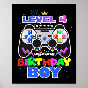 Poster Garçon niveau 4 jeu vidéo déverrouillé 4e jeu d'an