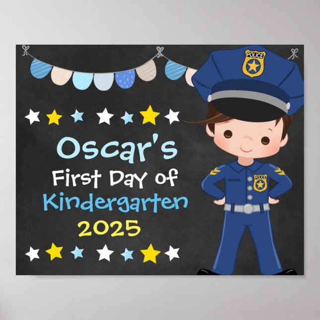 Poster Garçon officier de police Premier jour de l'école  (Devant)