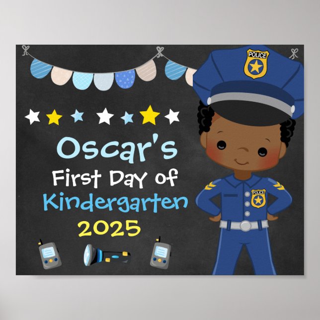 Poster Garçon officier de police Premier jour de l'école  (Devant)