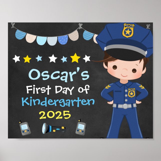 Poster Garçon officier de police Premier jour de l'école  (Devant)