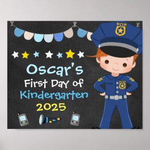 Poster Garçon officier de police Premier jour de l'école 