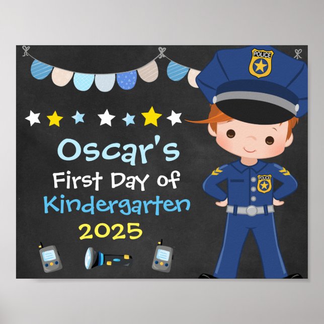 Poster Garçon officier de police Premier jour de l'école  (Devant)
