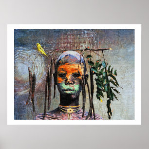 Poster Garçon oiseau africain — Aquarelle afrocentrique