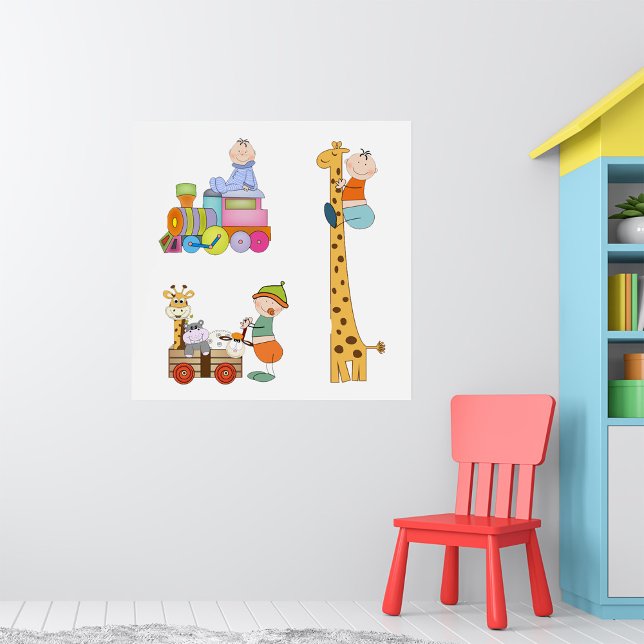 Poster Garçons avec pépinière train Giraffe et Wagon (Créateur téléchargé)