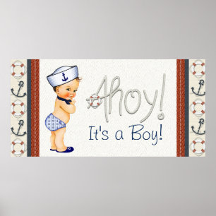 Poster Garçons Baby shower nautique