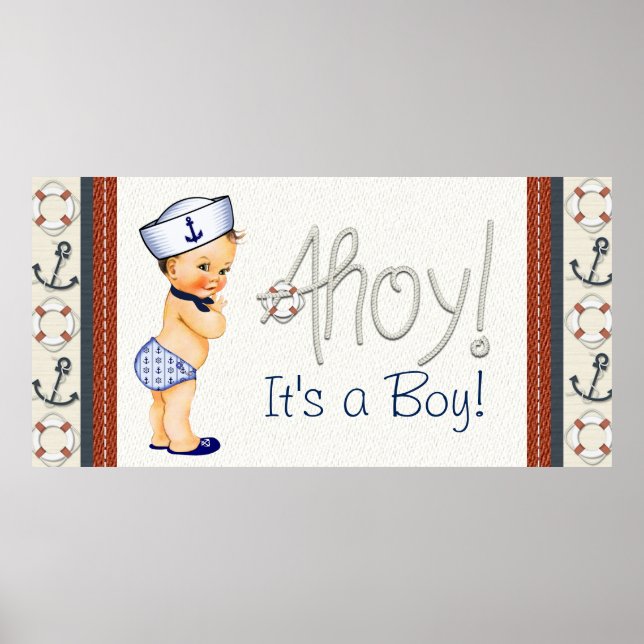 Poster Garçons Baby shower nautique (Devant)