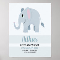 Garçons Cute Safari Elephant Birth Stats Baby Nurs