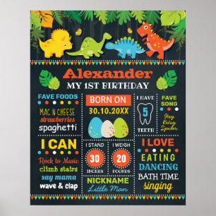 Poster Garçons Dinosaures Mignons Statistiques de Naissan