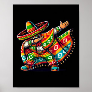 Poster Garçons drôles en poncho mexicain faisant du dabbi