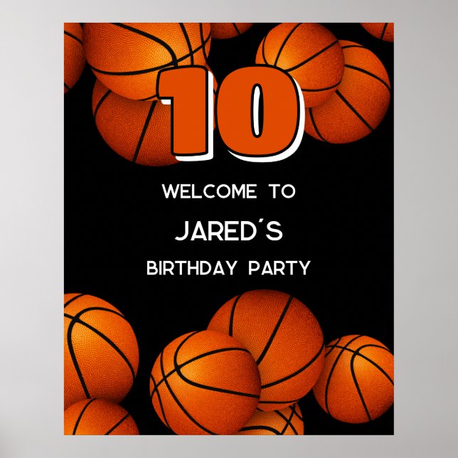 Poster garçons filles basket fête d'anniversaire bienvenu (Devant)