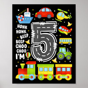 Poster Garçons Filles Enfants de 5 ans Transport d'annive