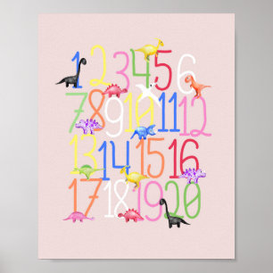 Poster Garçons Mignon Dinosaure 1-20 Enfants Nombres NURS