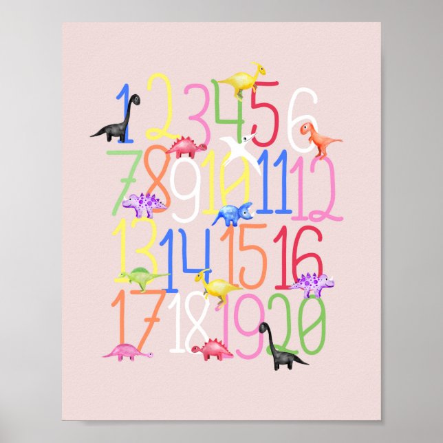Poster Garçons Mignon Dinosaure 1-20 Enfants Nombres NURS (Devant)