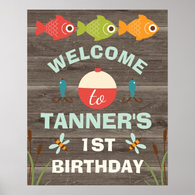 Poster Garçons Pêche Thème 1er Anniversaire Accueil Poste (Devant)