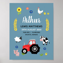 Poster Garçons Rustic Cute Farm Birth Statistiques Baby N