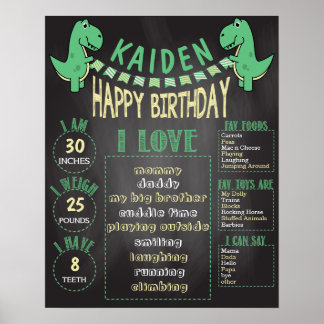 Poster Garçons T-Rex Dinosaur 16x20 Modèle 1er anniversai