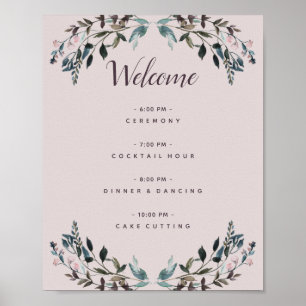 Poster Garden Crest Mauve Purple Floral Wedding Programme