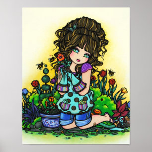 Poster Garden Girl Bumblebee Tulip Art par Hannah Lynn