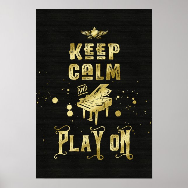 Poster Gardez le calme et jouer sur la piano Gold Grunge  (Devant)