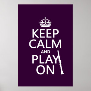 Poster Gardez le calme et jouez sur (clarinette) (n'impor