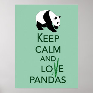 Poster Gardez le calme et l'amour Pandas Beaux-Art Imprim
