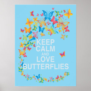 Poster Gardez le calme et l'amour papillons Art Imprimer 