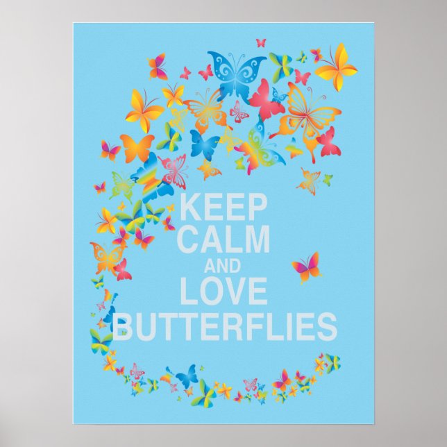 Poster Gardez le calme et l'amour papillons Art Imprimer  (Devant)