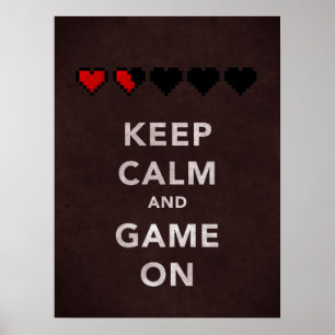 Poster Gardez le calme et le jeu sur (rouge foncé)