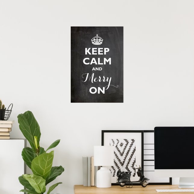 Poster Gardez Le Calme Et Le Joyeux Sur Chalkboard Drôle  (Bureau à domicile)