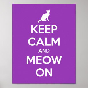 Poster Gardez le calme et le Meow sur le pourpre