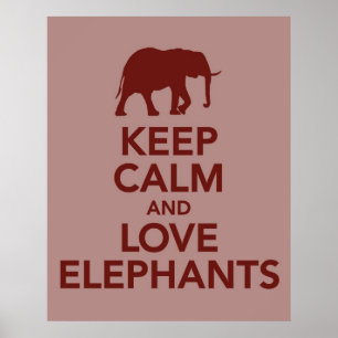 Poster Gardez le calme et les éléphants d'amour imprime