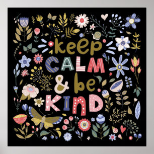 Poster Gardez Le Calme Et Soyez Des Fleurs D'Art Folk