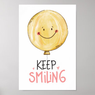 Poster Gardez le sourire jaune mignon Citation de ballons